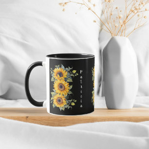 Add First Name Charming Sunflowers Yellow Mug