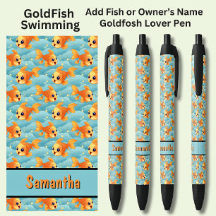 Add Fish's or Owner's Name, Swimming Goldfish Black Ink Pen