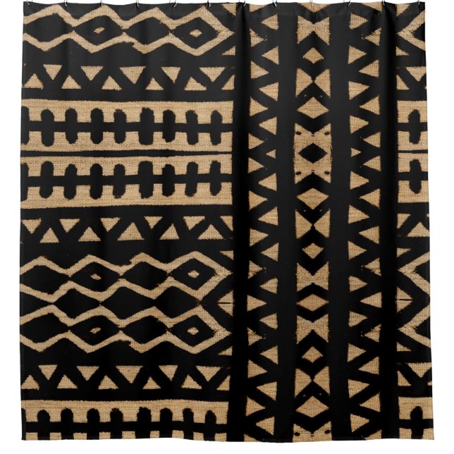 Add Flair with Tribal Mud Cloth Motifs Shower Curtain (Front)