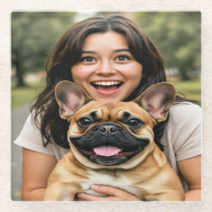 Add French Bulldog Photo Personalise Glass Coaster