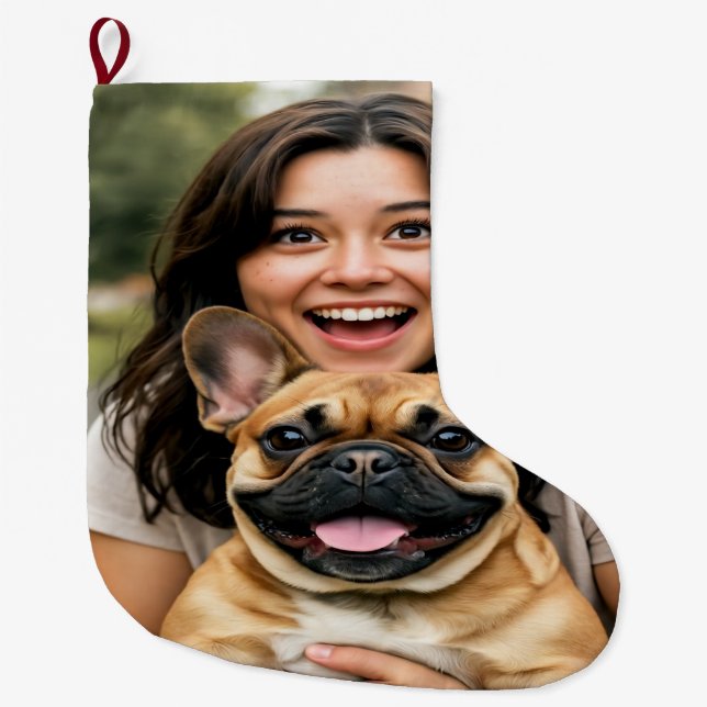 Add French Bulldog Photo Personalise Large Christmas Stocking (Front)