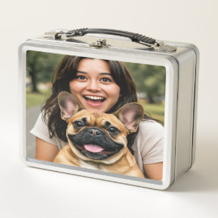 Add French Bulldog Photo Personalise Metal Lunch Box
