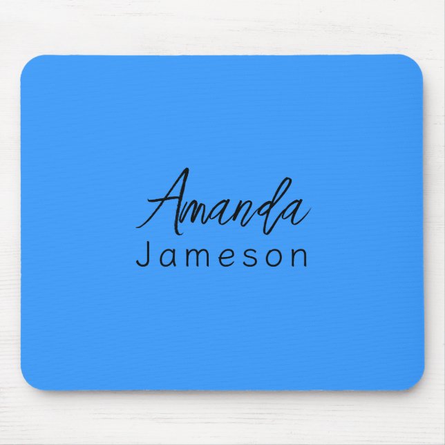 Add Full Name Simple Minimal Monogram Bright Blue  Mouse Pad (Front)