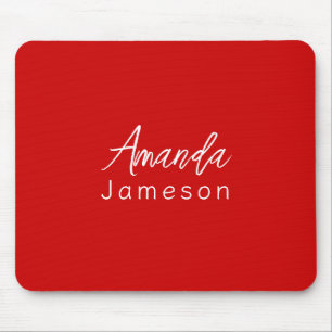 Add Full Name Simple Minimal Monogram Bright Red Mouse Pad