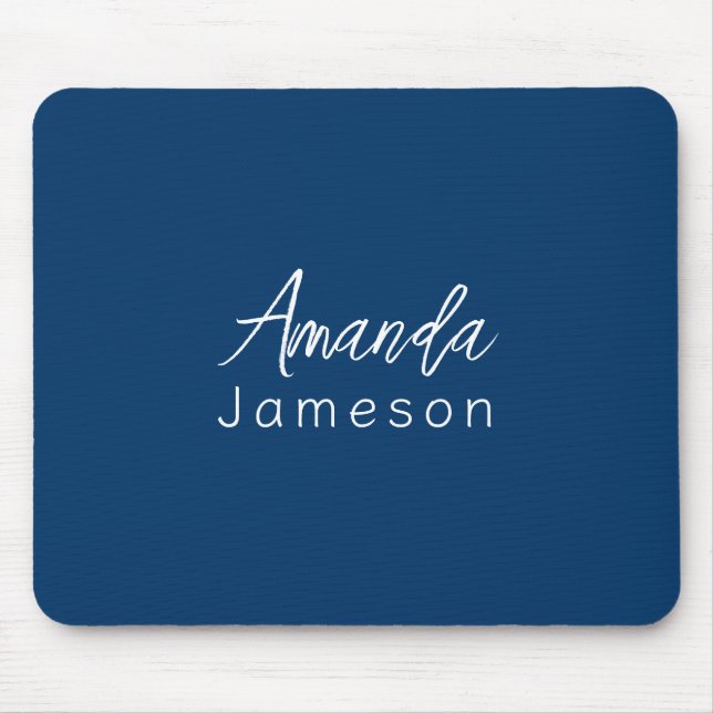 Add Full Name Simple Minimal Monogram Dark Blue Mo Mouse Pad (Front)