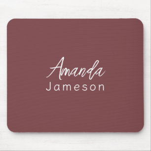 Add Full Name Simple Minimal Monogram Dark Rose Mouse Pad