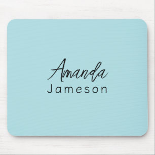 Add Full Name Simple Minimal Monogram Light Blue M Mouse Pad