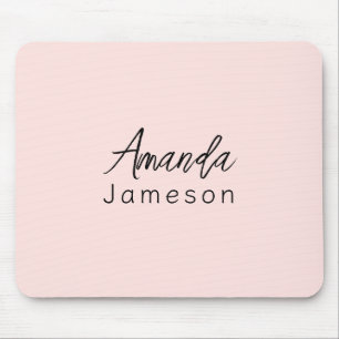 Add Full Name Simple Minimal Monogram Light Pink M Mouse Pad