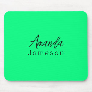 Add Full Name Simple Minimal Monogram Neon Green M Mouse Pad
