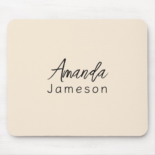 Add Full Name Simple Minimal Monogram on Cream Mouse Pad (Front)