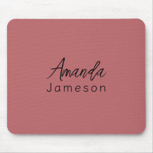 Add Full Name Simple Minimal Monogram on Rose Pink Mouse Pad