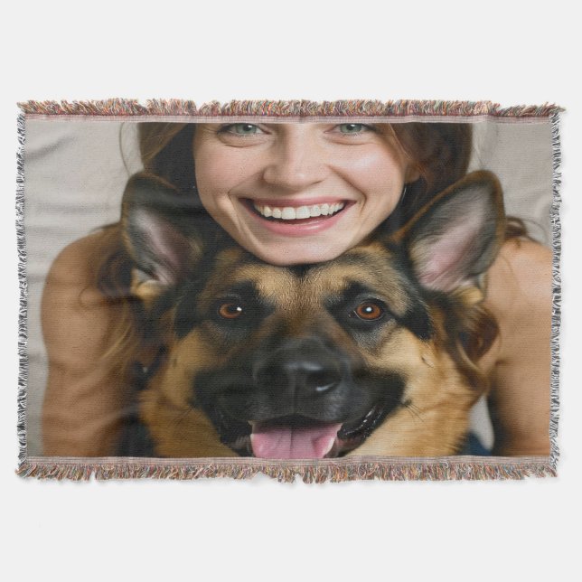 Add German Shepherd Photo Personalise Throw Blanket (Front)