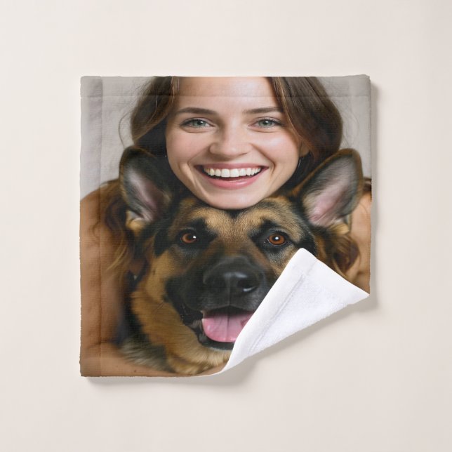 Add German Shepherd Photo Personalize Bath Towel Set (Wash Cloth)