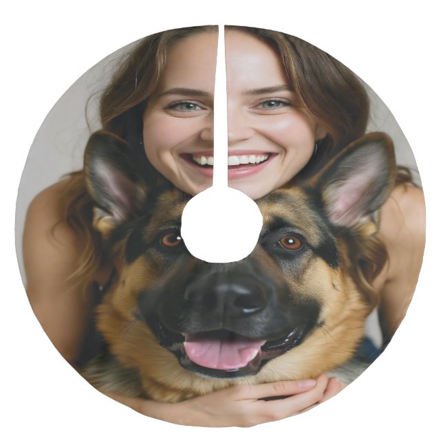 Add German Shepherd Photo Personalize Brushed Polyester Tree Skirt (Front)