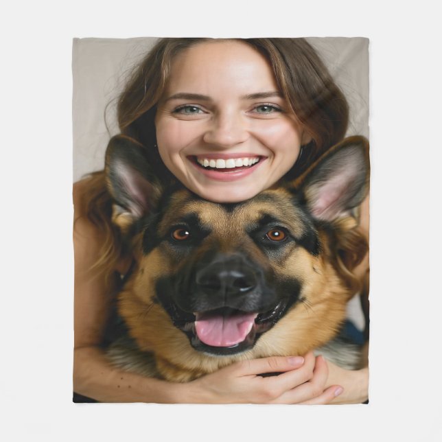Add German Shepherd Photo Personalize Fleece Blanket (Front)