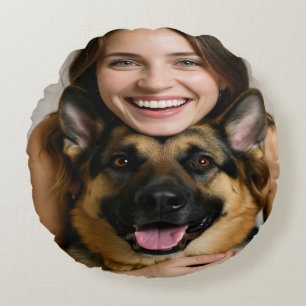 Add German Shepherd Photo Personalize Round Cushion