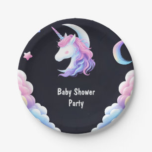 Add Glow Space Royal Pony Unicorn Baby Girl Shower Paper Plate
