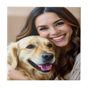 Add Golden Retriever Photo Personalize Ceramic Tile