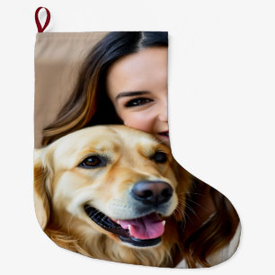 Add Golden Retriever Photo Personalize Large Christmas Stocking