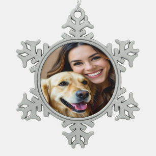 Add Golden Retriever Photo Personalize Snowflake Pewter Christmas Ornament