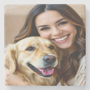 Add Golden Retriever Photo Personalize Stone Coaster