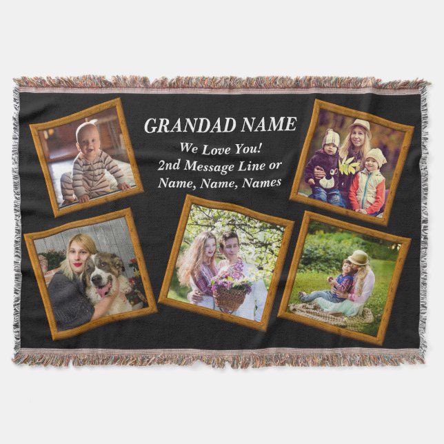 Add Grandfather Name Photo Images Pictures Frames  Throw Blanket (Front)
