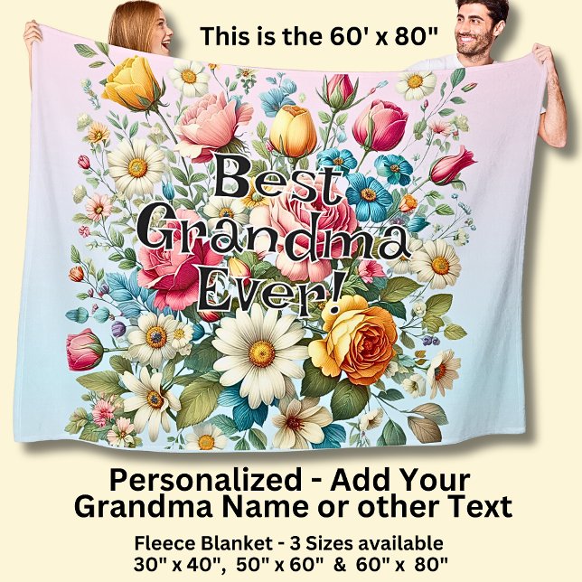 Add Grandma Name or Phrase - Best Grandma Ever! Fleece Blanket (Creator Uploaded)