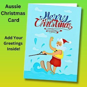 Add Greeting Text, Santa Water Skiing Christmas Card