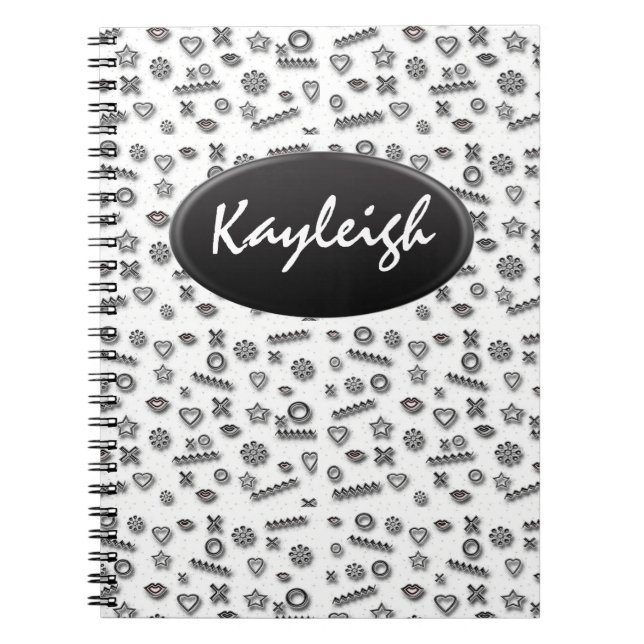 Add Her Name Black and White Designer Notebook (Front)