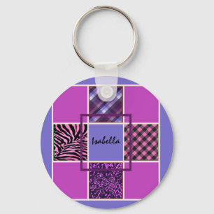 Add Her Name Pink and Purple Keychain