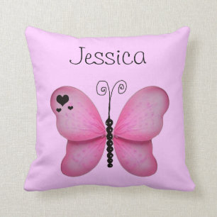 Add Her Name Pink Butterfly Decorative Pillow