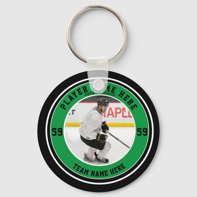 Add Hockey Player Photo | Custom Team Ice Key Ring (Front)