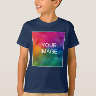 Add Image Front Design Navy Blue Template Boys T-Shirt