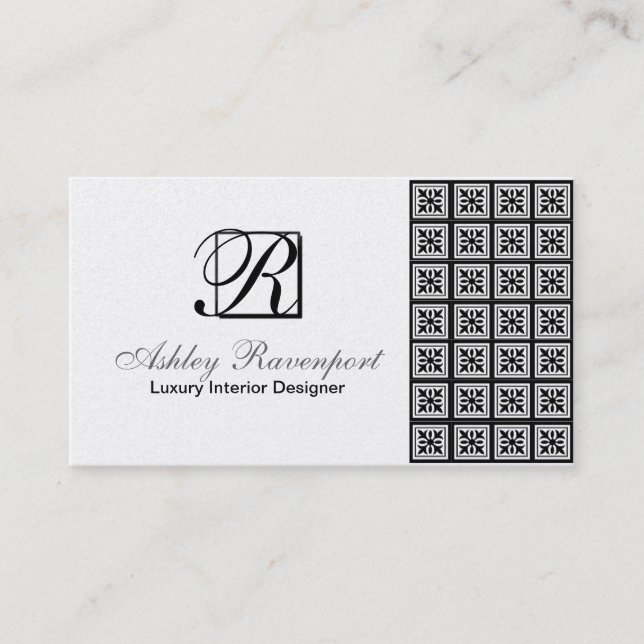 Add Info, Luxury Silver Monogram Business Cards (Front)