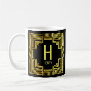 Add Initial Name Gold Geometric Line F G H I j K Coffee Mug