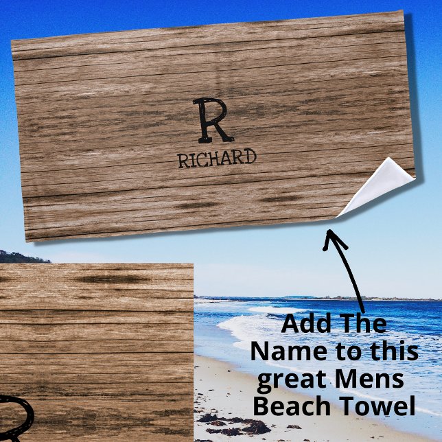 Add Initial Name Wood Wooden Plank Wall Look  Beach Towel (Creator Uploaded)