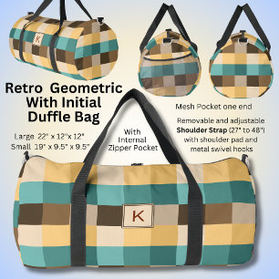 Add Initial, Retro Abstract Squares Green Brown  Duffle Bag
