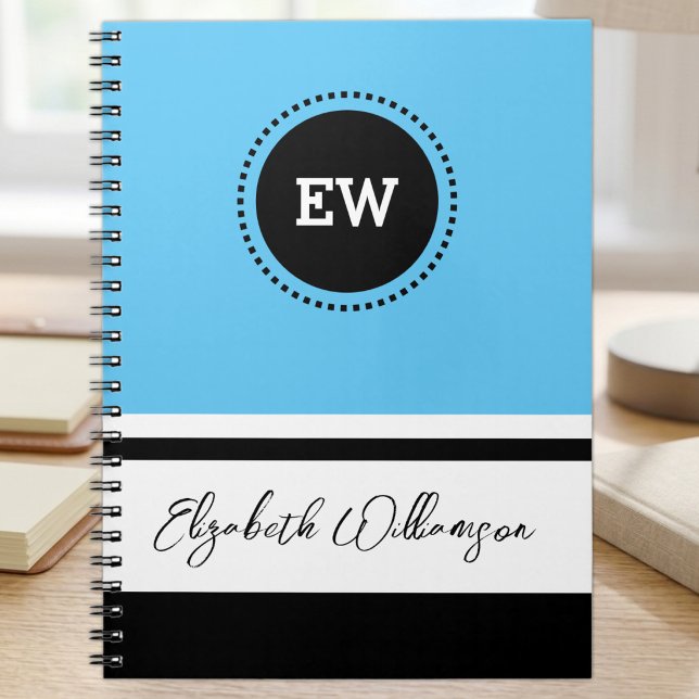 Add initials and name blue and black notebook (Creator Uploaded)