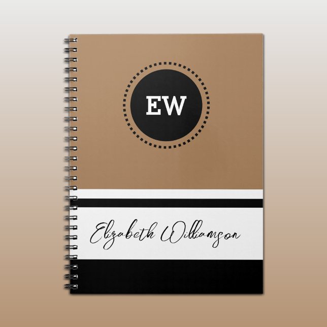 Add initials and name brown and black notebook (Creator Uploaded)