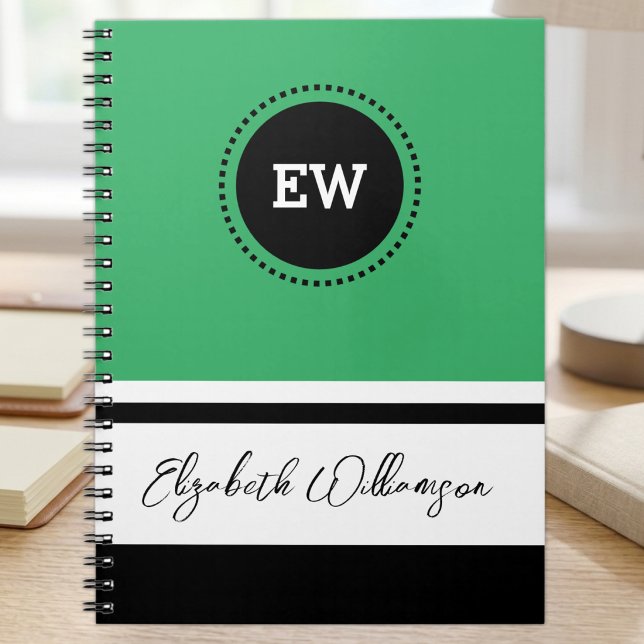 Add initials and name green and black notebook (Creator Uploaded)