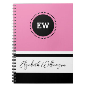 Add initials and name pink and black notebook