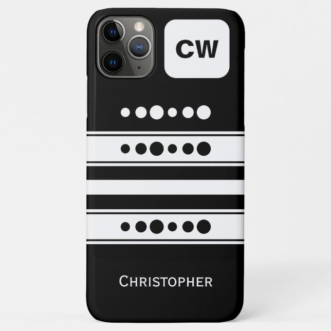 Add initials and name striped white and black Case-Mate iPhone case (Back)