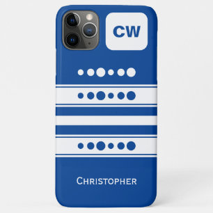 Add initials and name striped white and blue iPhone 11 pro max case