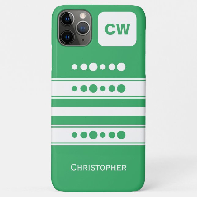Add initials and name striped white and green Case-Mate iPhone case (Back)