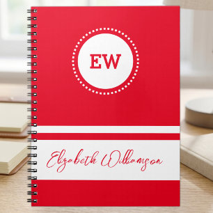 Add initials and name white and red notebook