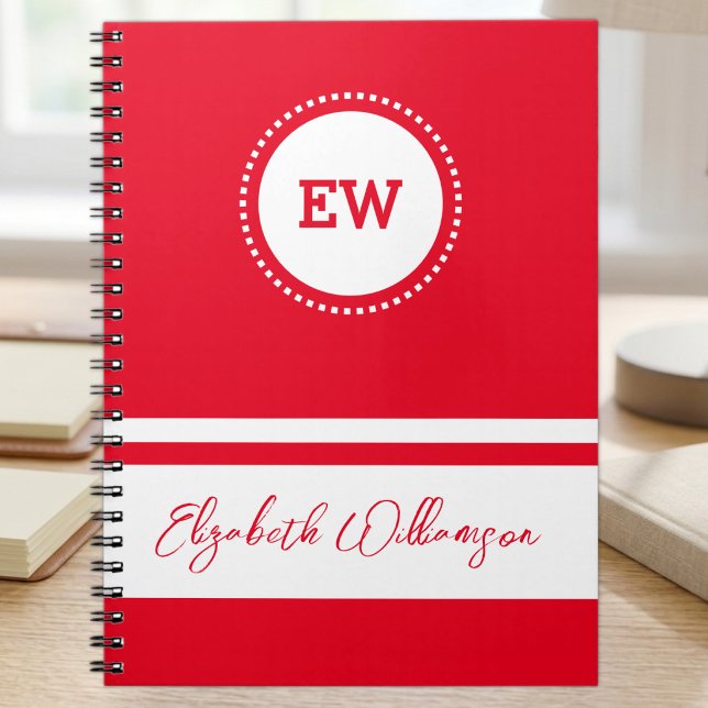 Add initials and name white and red notebook (Creator Uploaded)