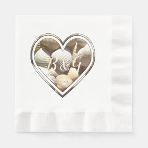 Add Initials & Date Seashells Heart, Beach Wedding Napkin