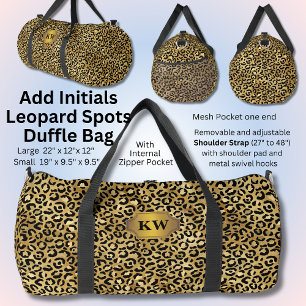 Add Initials, Gold on Gold Leopard Spots Duffle Bag