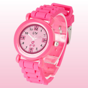 Add initials hearts pink kids watch
