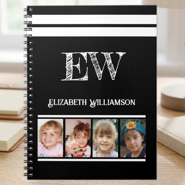 Add initials name 4 photos black white notebook (Creator Uploaded)